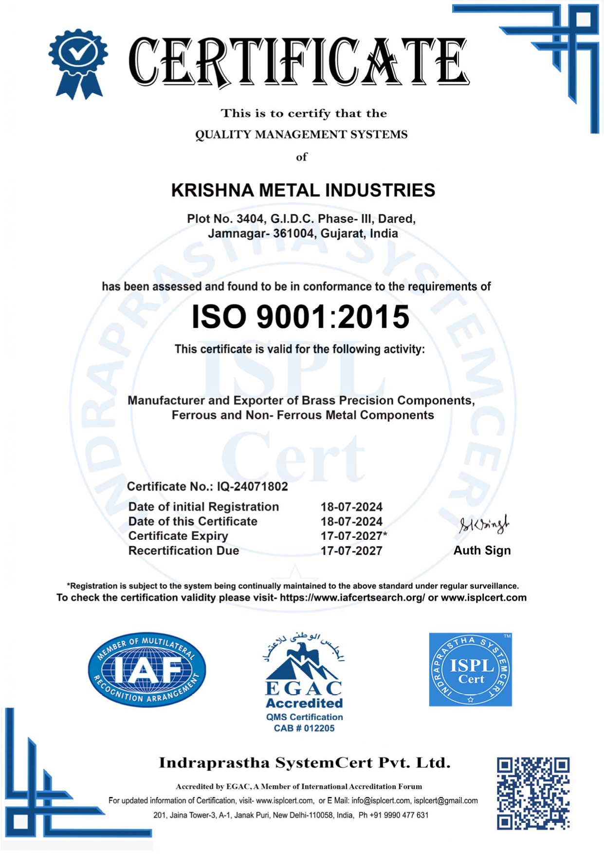 ISO 9001:2015 Certificate